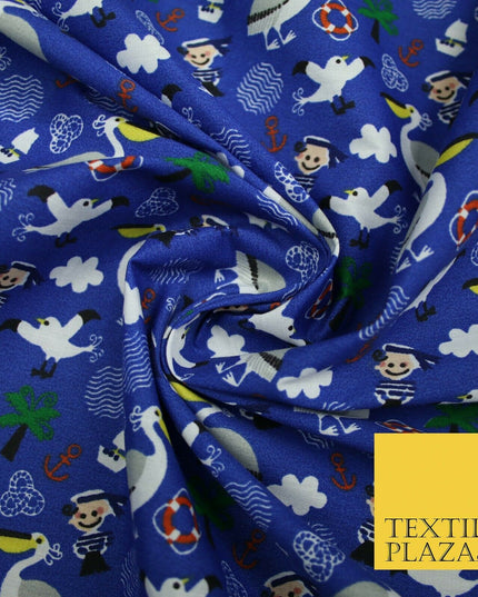Pirate Kids Pelican Bird Sailor Sea Anchor Nautical Printed Polycotton Fabric44"