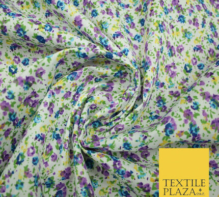 Ivory Mini Watercolour Floral Ditsy Printed Polycotton Fabric Dress Craft 44"