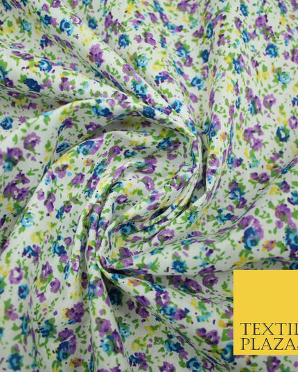 Ivory Mini Watercolour Floral Ditsy Printed Polycotton Fabric Dress Craft 44"