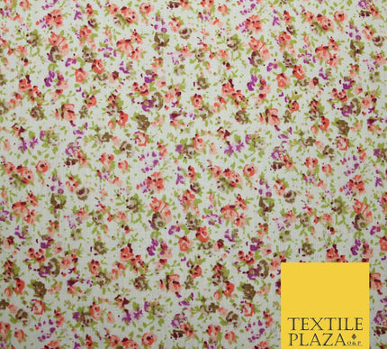 Ivory Mini Watercolour Floral Ditsy Printed Polycotton Fabric Dress Craft 44"