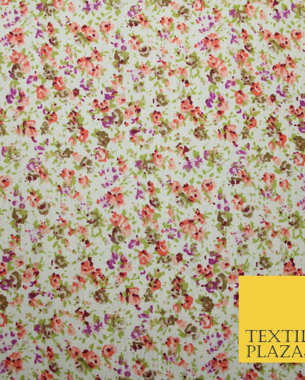 Ivory Mini Watercolour Floral Ditsy Printed Polycotton Fabric Dress Craft 44"