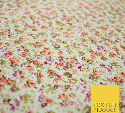 Ivory Mini Watercolour Floral Ditsy Printed Polycotton Fabric Dress Craft 44"