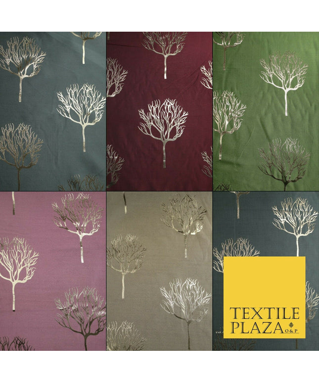 Luxury Autumnal Leafless Tree Metallic Gold Jacquard Brocade Fabric 6 COLOURS