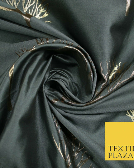 Luxury Autumnal Leafless Tree Metallic Gold Jacquard Brocade Fabric 6 COLOURS