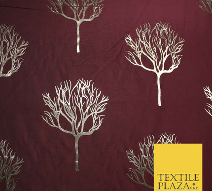 Luxury Autumnal Leafless Tree Metallic Gold Jacquard Brocade Fabric 6 COLOURS