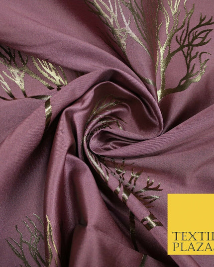 Luxury Autumnal Leafless Tree Metallic Gold Jacquard Brocade Fabric 6 COLOURS