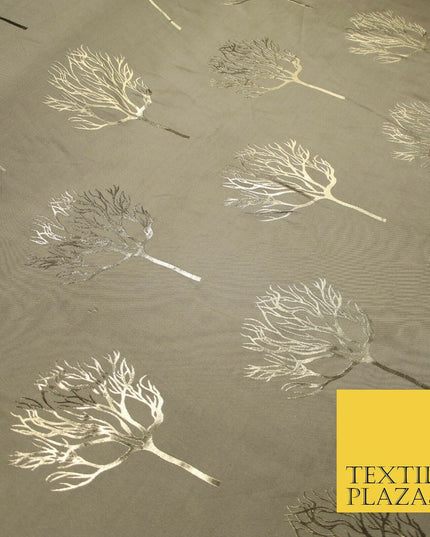 Luxury Autumnal Leafless Tree Metallic Gold Jacquard Brocade Fabric 6 COLOURS