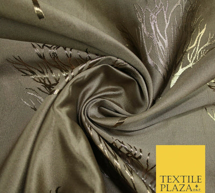 Luxury Autumnal Leafless Tree Metallic Gold Jacquard Brocade Fabric 6 COLOURS