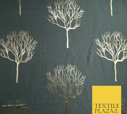 Luxury Autumnal Leafless Tree Metallic Gold Jacquard Brocade Fabric 6 COLOURS
