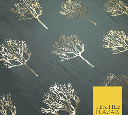 Luxury Autumnal Leafless Tree Metallic Gold Jacquard Brocade Fabric 6 COLOURS