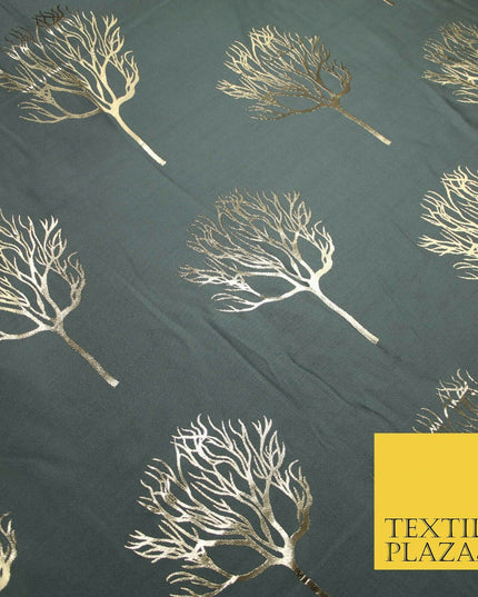 Luxury Autumnal Leafless Tree Metallic Gold Jacquard Brocade Fabric 6 COLOURS