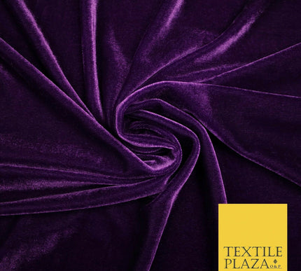 DEEP PURPLE Soft Plain Stretch Velvet Fabric Material 58" More Colours 5179