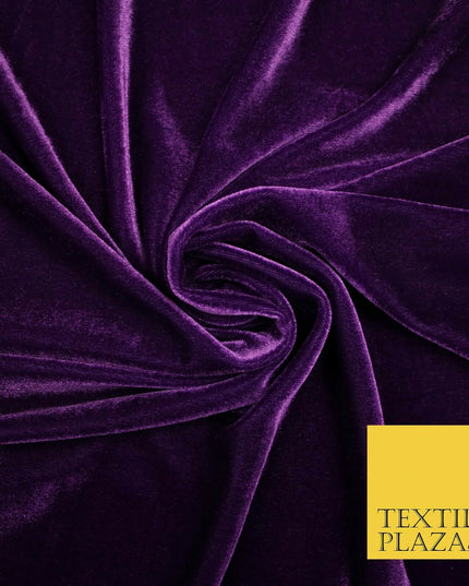 DEEP PURPLE Soft Plain Stretch Velvet Fabric Material 58" More Colours 5179
