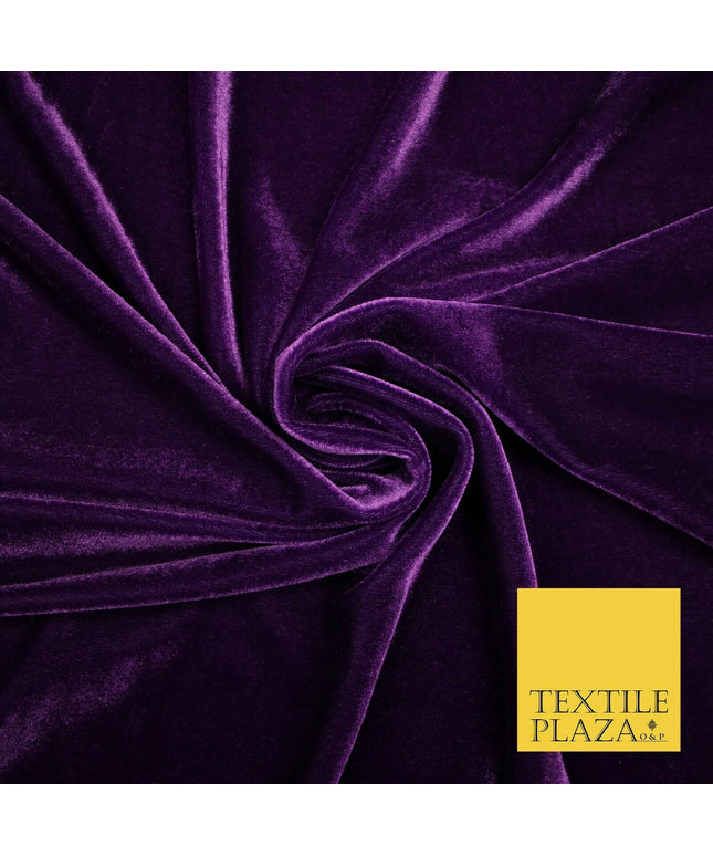 DEEP PURPLE Soft Plain Stretch Velvet Fabric Material 58" More Colours 5179
