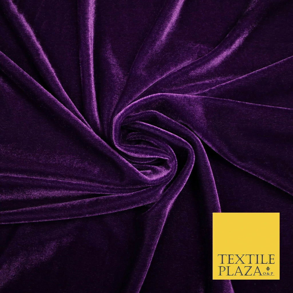 DEEP PURPLE Soft Plain Stretch Velvet Fabric Material 58" More Colours 5179