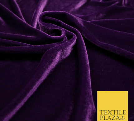 DEEP PURPLE Soft Plain Stretch Velvet Fabric Material 58" More Colours 5179