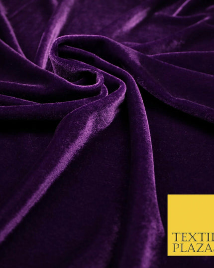 DEEP PURPLE Soft Plain Stretch Velvet Fabric Material 58" More Colours 5179