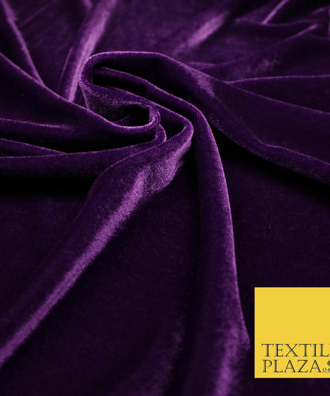 DEEP PURPLE Soft Plain Stretch Velvet Fabric Material 58" More Colours 5179