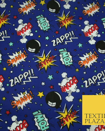 Royal Blue Comic ZAPP POW BOOM Printed Polycotton Dress Craft Fabric 44" 5231