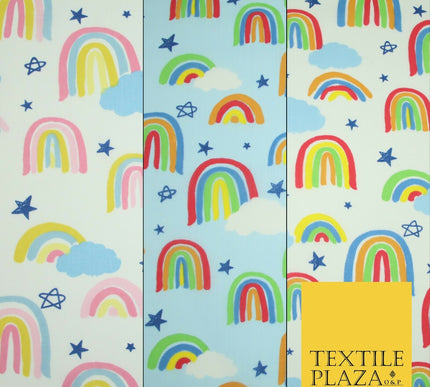 Rainbow Clouds Sky Stars Printed Polycotton Dress Craft Fabric NHS 44" 3 COLOURS