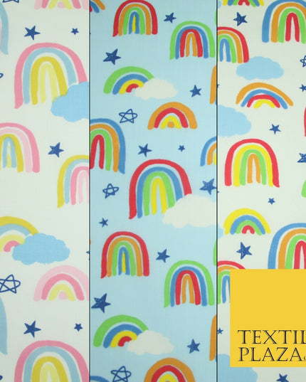 Rainbow Clouds Sky Stars Printed Polycotton Dress Craft Fabric NHS 44" 3 COLOURS