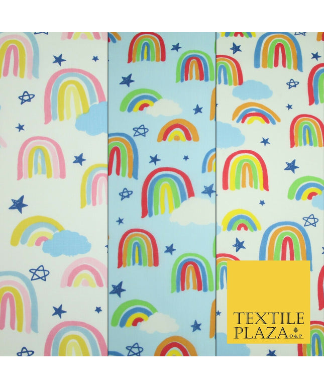 Rainbow Clouds Sky Stars Printed Polycotton Dress Craft Fabric NHS 44" 3 COLOURS