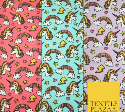 Magical Unicorns Rainbows Printed Polycotton Dress Craft Fabric 44" 3 COLOURS
