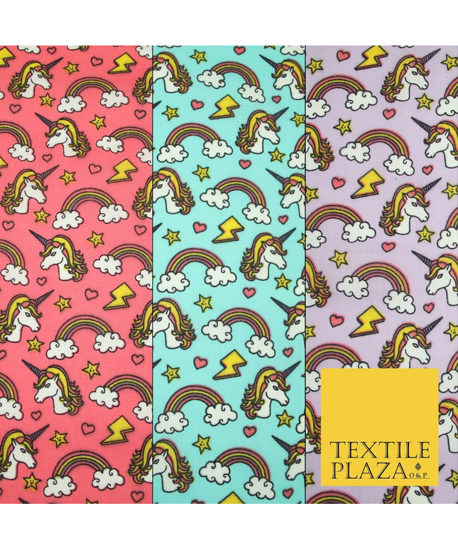 Magical Unicorns Rainbows Printed Polycotton Dress Craft Fabric 44" 3 COLOURS