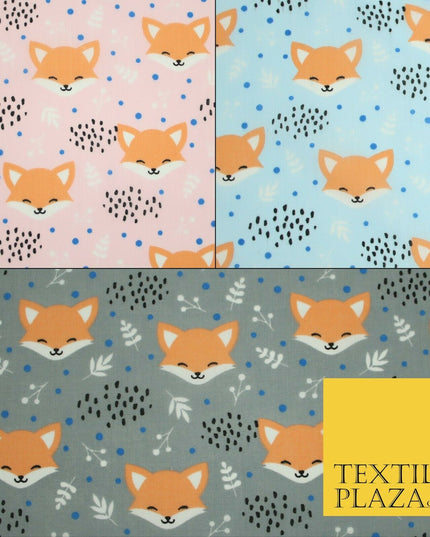Cheeky Foxes Animals Leaves Printed Polycotton Dress Craft Fabric 44" 3 COLOURS