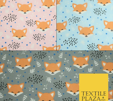 Cheeky Foxes Animals Leaves Printed Polycotton Dress Craft Fabric 44" 3 COLOURS
