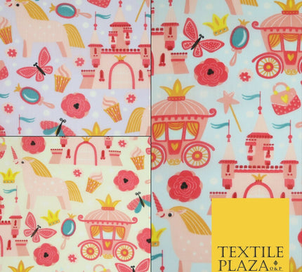 Unicorn Girly Princess Castle Printed Polycotton Dress Craft Fabric 44" 3COLOURS