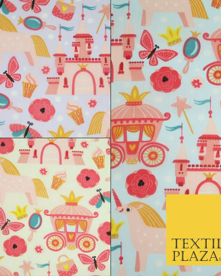 Unicorn Girly Princess Castle Printed Polycotton Dress Craft Fabric 44" 3COLOURS