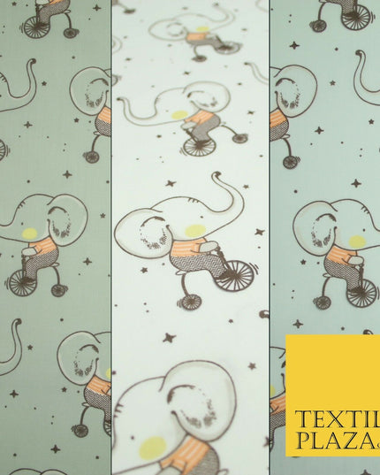 Fun Circus Cycling Elephant Printed Polycotton Dress Craft Fabric 44" 3 COLOURS