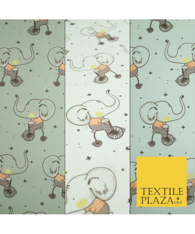 Fun Circus Cycling Elephant Printed Polycotton Dress Craft Fabric 44" 3 COLOURS