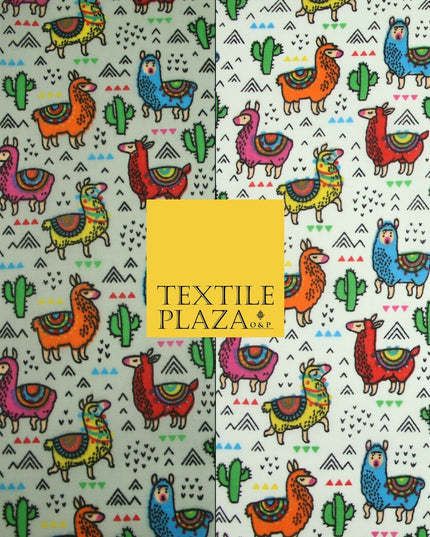 Multicolour Llama Alpaca Cacti Mountain Printed Polycotton Dress Craft Fabric44"