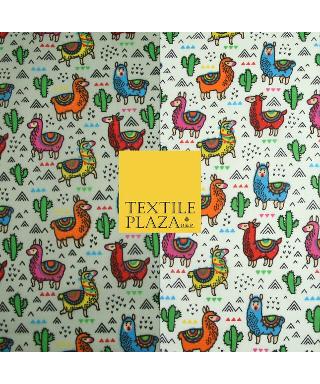 Multicolour Llama Alpaca Cacti Mountain Printed Polycotton Dress Craft Fabric44"