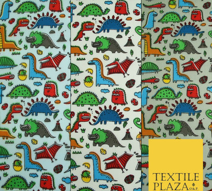 Colourful Cartoon Dinosaurs Printed Polycotton Dress Craft Fabric 44" 3 COLOURS