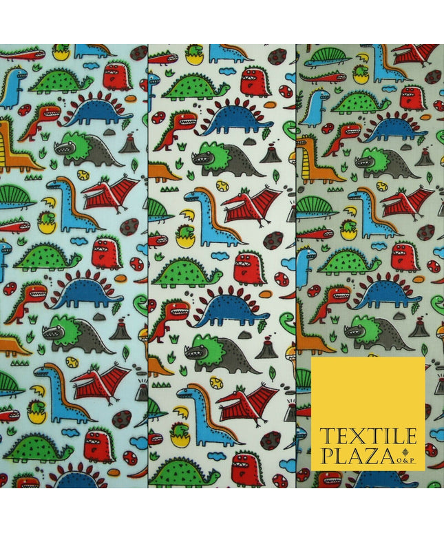 Colourful Cartoon Dinosaurs Printed Polycotton Dress Craft Fabric 44" 3 COLOURS