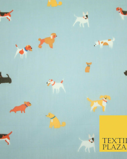 Mix Dogs Bulldog Terrier Spaniel Poodle Printed Polycotton Dress Craft Fabric44"