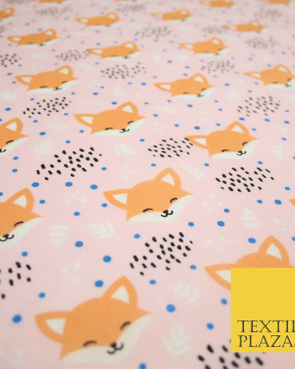 Cheeky Foxes Animals Leaves Printed Polycotton Dress Craft Fabric 44" 3 COLOURS