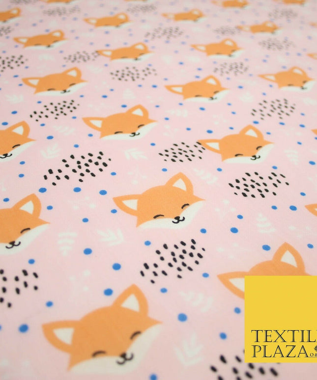 Cheeky Foxes Animals Leaves Printed Polycotton Dress Craft Fabric 44" 3 COLOURS