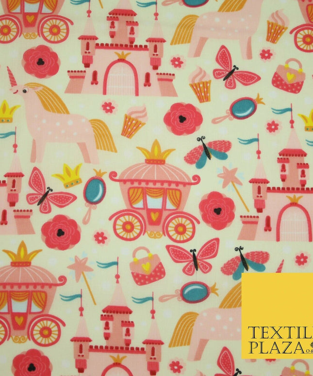 Unicorn Girly Princess Castle Printed Polycotton Dress Craft Fabric 44" 3COLOURS