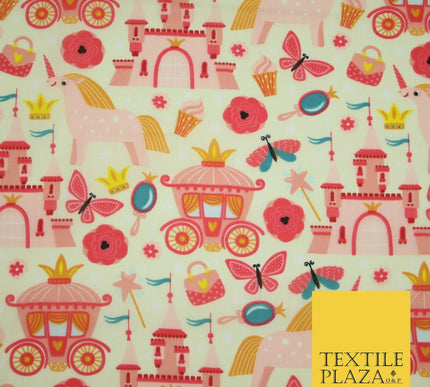 Unicorn Girly Princess Castle Printed Polycotton Dress Craft Fabric 44" 3COLOURS