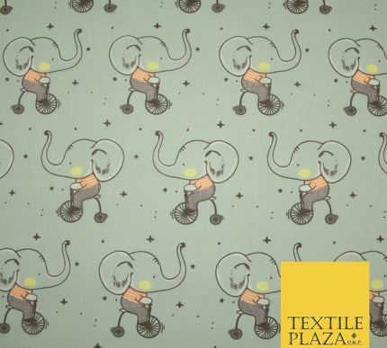 Fun Circus Cycling Elephant Printed Polycotton Dress Craft Fabric 44" 3 COLOURS