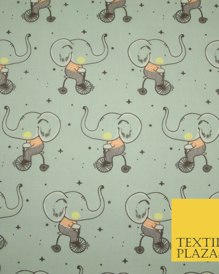 Fun Circus Cycling Elephant Printed Polycotton Dress Craft Fabric 44" 3 COLOURS
