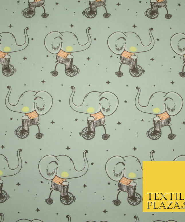 Fun Circus Cycling Elephant Printed Polycotton Dress Craft Fabric 44" 3 COLOURS