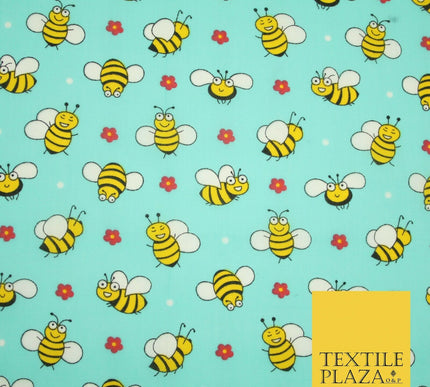 Happy Busy Bumble Bees Printed Polycotton Dress Craft Fabric Kids 44" 3 COLOURS