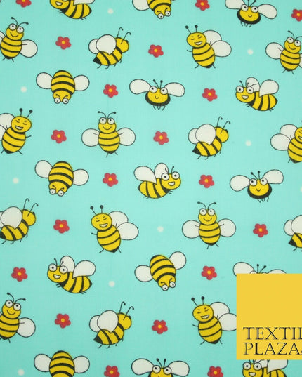 Happy Busy Bumble Bees Printed Polycotton Dress Craft Fabric Kids 44" 3 COLOURS