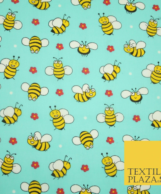 Happy Busy Bumble Bees Printed Polycotton Dress Craft Fabric Kids 44" 3 COLOURS