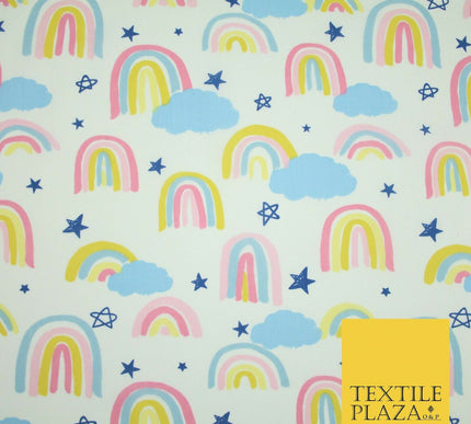 Rainbow Clouds Sky Stars Printed Polycotton Dress Craft Fabric NHS 44" 3 COLOURS